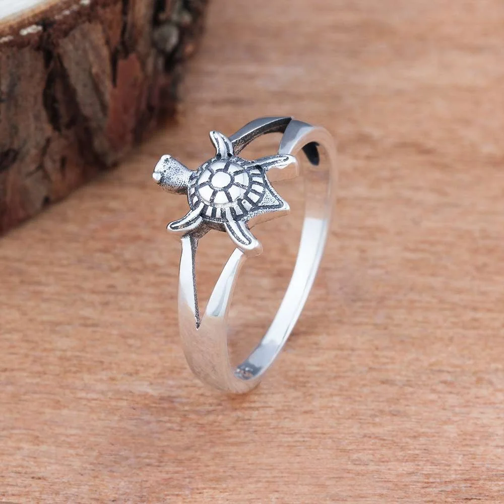 Bohemian Vintage Cute Sea Turtle Ring For Women Girl Retro Silver Color Wedding Rings Anniversary Jewelry Valentine\'s Day Gifts