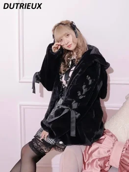 สไตล์ญี่ปุ่น 2023 ฤดูใบไม้ร่วงและฤดูหนาวหวานน่ารักผ้าฝ้ายหนาเสื้อผ้าMine Series Mass-Producedกระต่ายหูPlush Coat