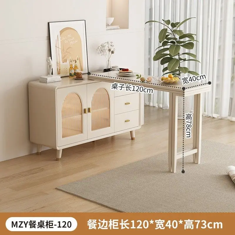 LH cream wind small apartment foldable dining table and side cabinet integrated retractable against the wall