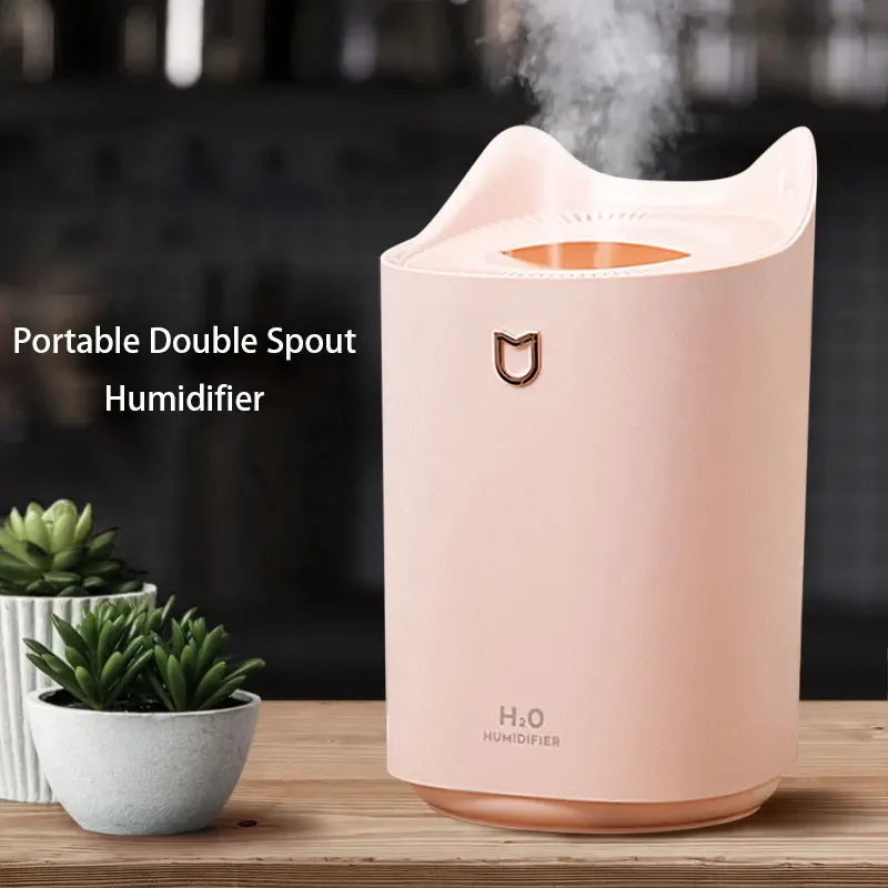 Ultrasonic Double Nozzle Air Humidifier Aromatherapy Diffuser With LED Light - Essential Oil Compatible Car humidifier Humidifer