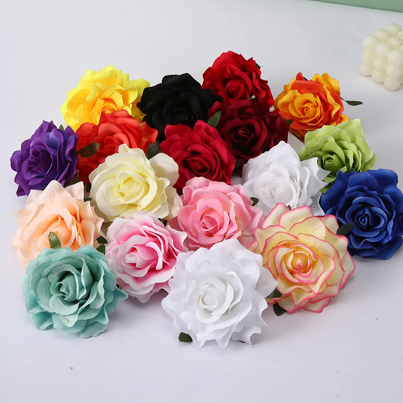 10cm Large Silk Rose Artificial Flower for DIY Hair Accessories Hair Clip Corsage Wedding Party Home Fake Rose Flower Decoration