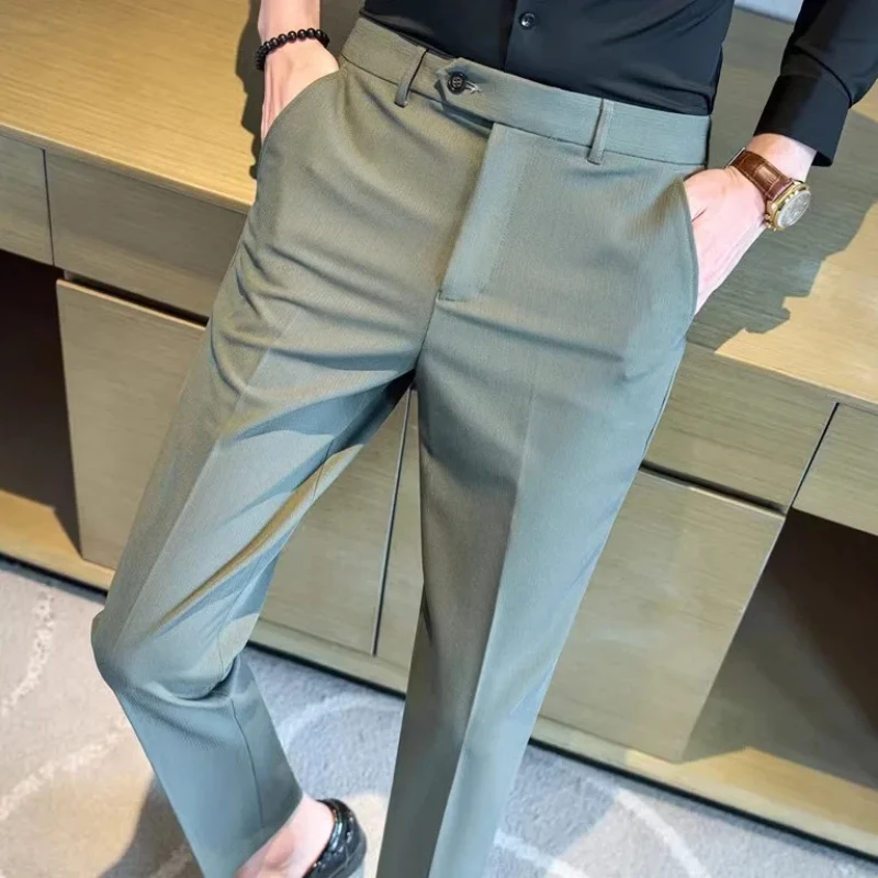 High-quality Business Casual Men's Solid Color Trousers, Stylish Trim Fit Youth Formal Trousers, Daily Commute Long Pants.28-38