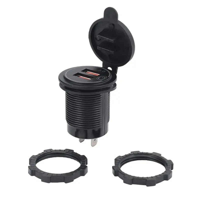 Practical 3X QC3.0 Quick Charge Socket Car Dual USB 12V-24V-Cigarette-Lighter With Swith Touch Switch