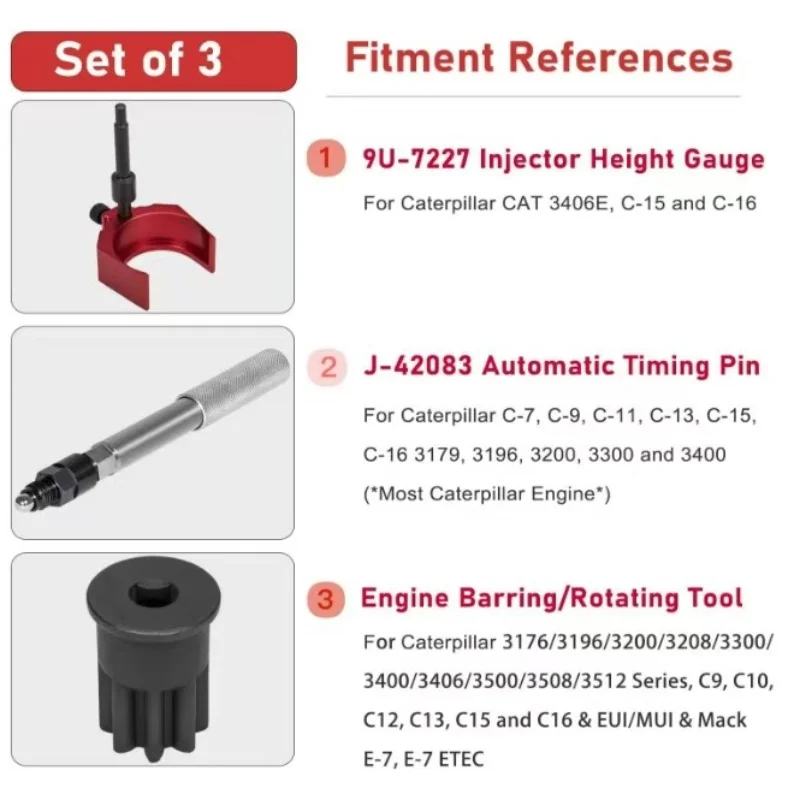 For Caterpillar Injector Height Tool+Barring Socket+Timing Pin Fuel Injector Height Adjustment Tool for CAT 3406E C15 C16