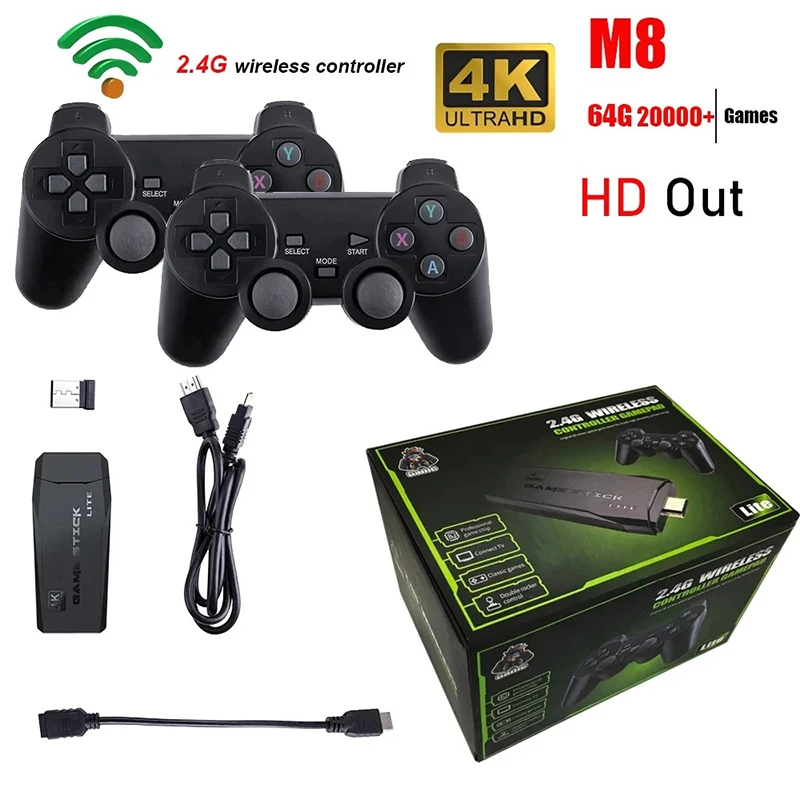 Video Game Console 2.4G Double Wireless Controller Game Stick 4K 10000 Games 64GB Retro Games For PS1/GBA Boy Christmas Gift