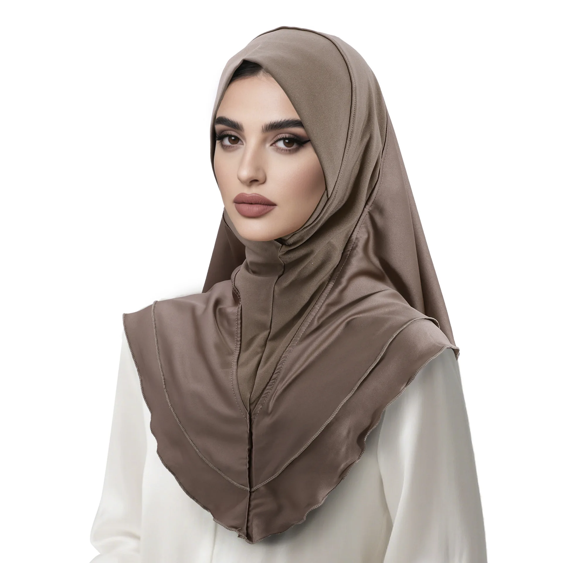 Satin Amira Instant Hijab Muslim Head Scarf Malay Soft Brim Double Layer Head Cover Islamic Pull On Headscarf Ramadan Headwraps