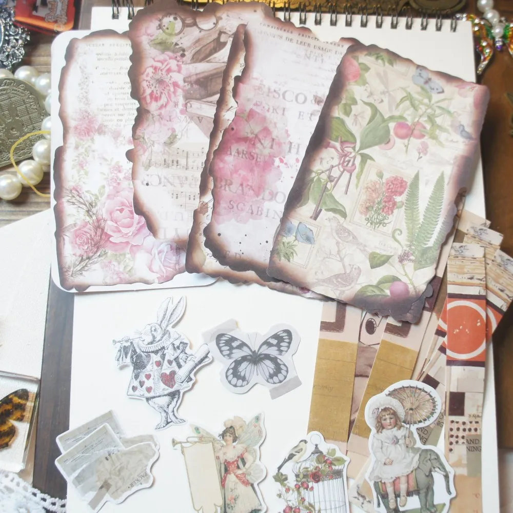 

50pcs Book Fragments Design Paper and Sticker Set Scrapbooking Background DIY Gift Label Tag Decoration