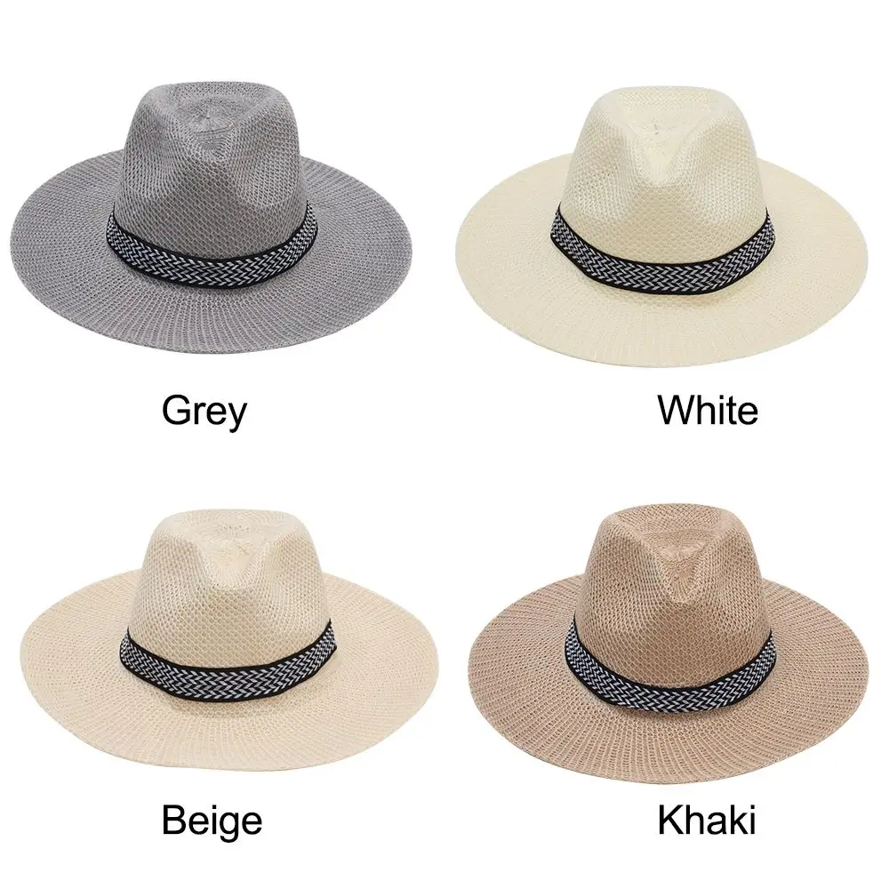 Summer Straw Hat Men Women Beach Hat Jazz Panama Fedora Wide Brim Sun Protection Cap Travel Leisure