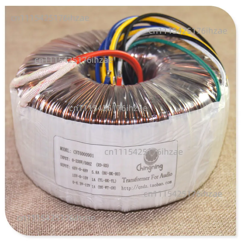 600W toroidal Class A transformer, copper wire core, output: 48V-0-48V 5.8A; 15V-0-15V 1A; 0-6.3V-12V 1A