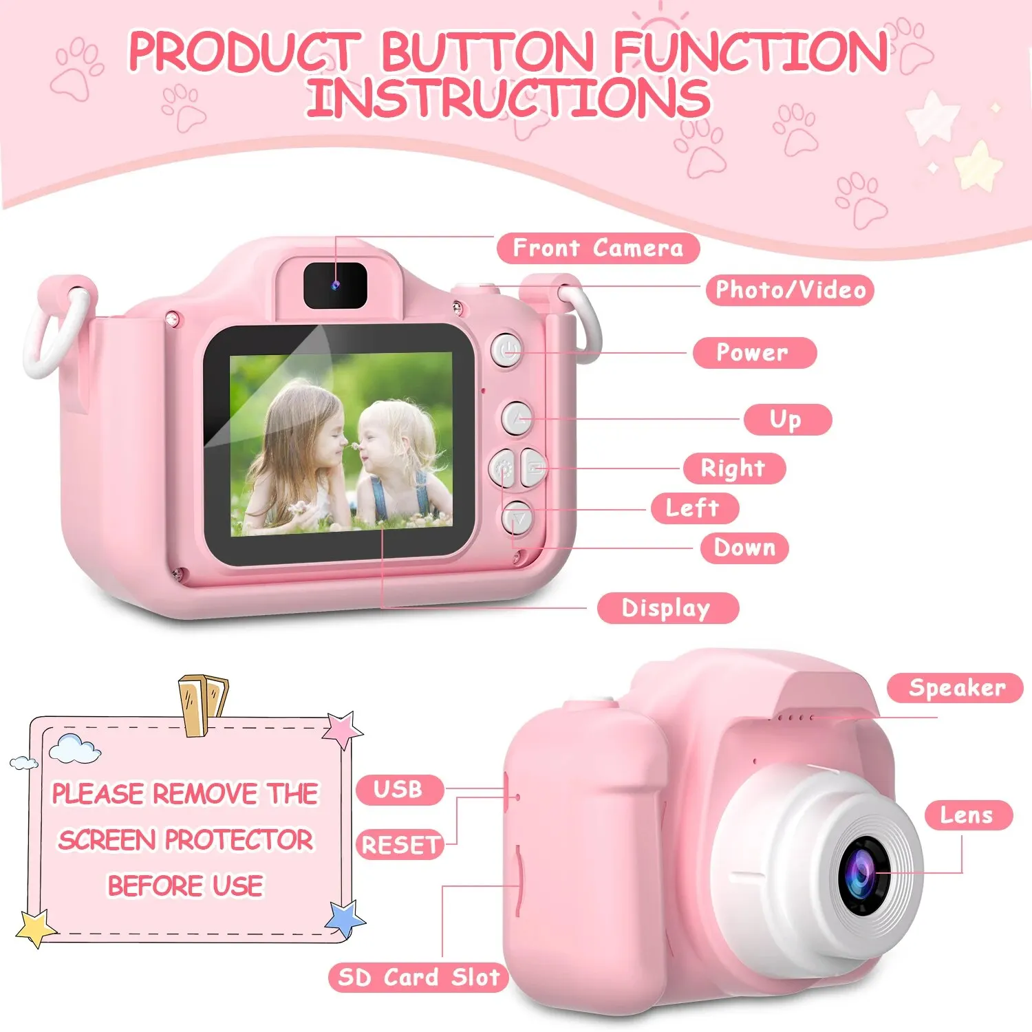 Kids Camera Toys Boys Girls Children Digital Camera For Kid Cat Suitable Toddler Selfie Video Birthday Festival Toy For Children