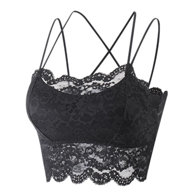 M-XL Back Sexy Large Bra Sexy Lace Tube Top Gathering With Chest Pad Women Bra Breathable Shockproof No Rims Bra