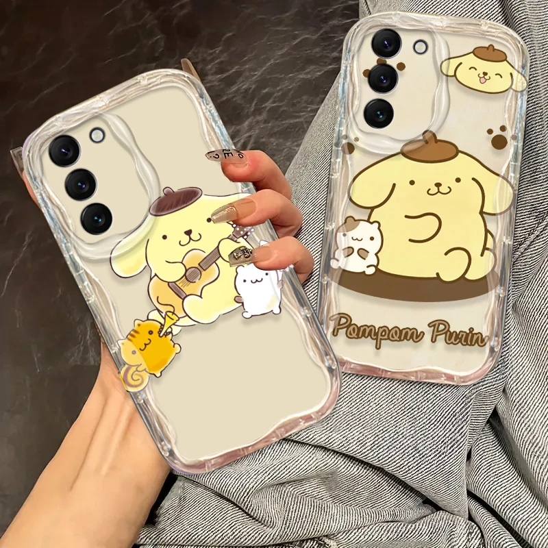 Aanrio Pom Pom Purin Cute Cover For S21 S23 S24 Ultra Plus FE A55 A35 A25 A05S A54 A53 A52 A33 A32 Wave Oil Phone Case