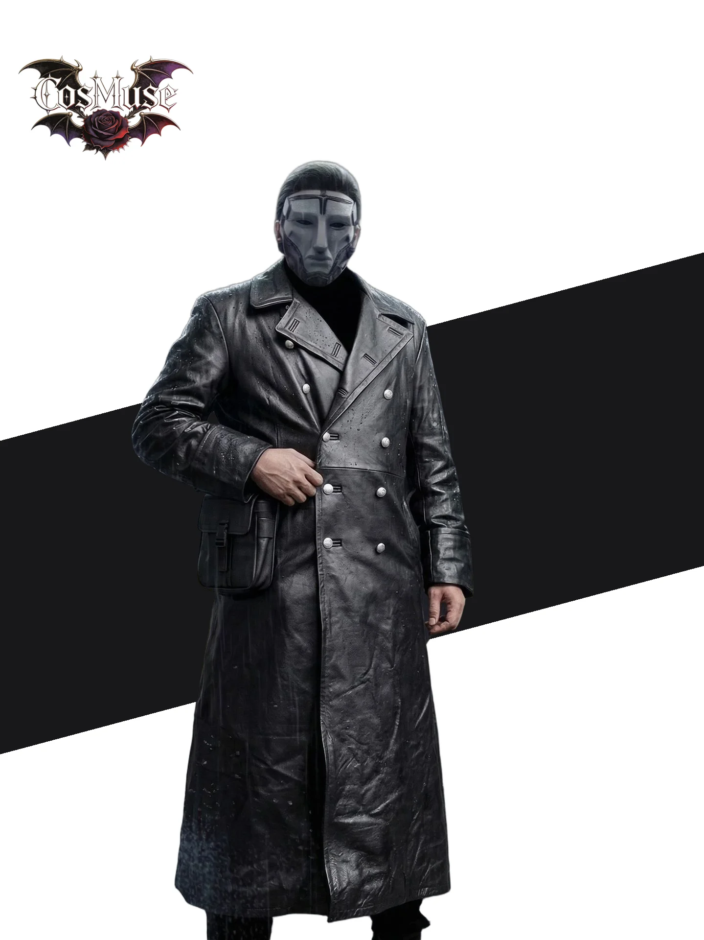 

Black Leather Trench Coat Classic Historical Uniform