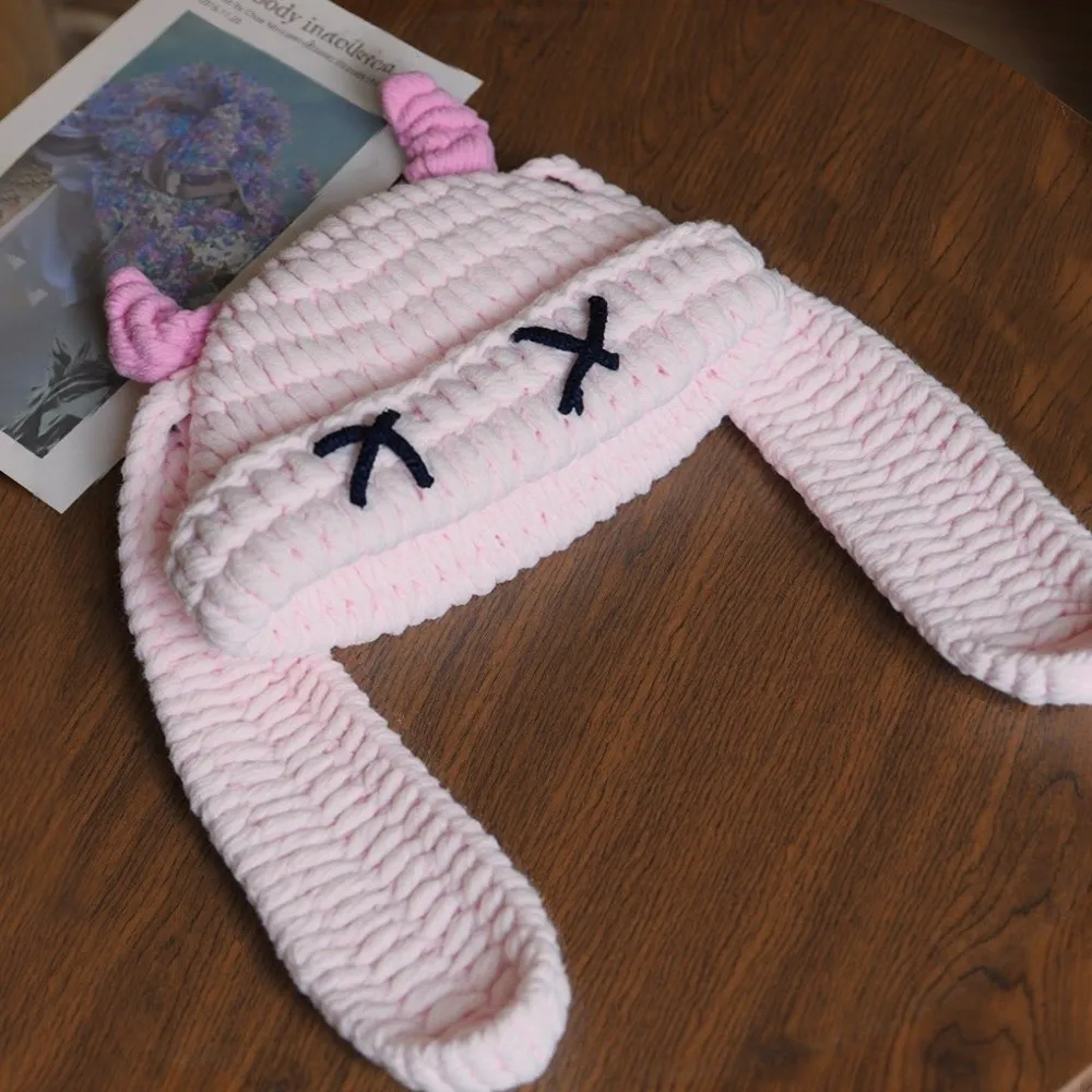 مضحك تنوعا محبوك بيني Y2K الدافئة آذان طويلة قبعة الشرير القوطية نمط قبعة السفر الخريف الشتاء #5