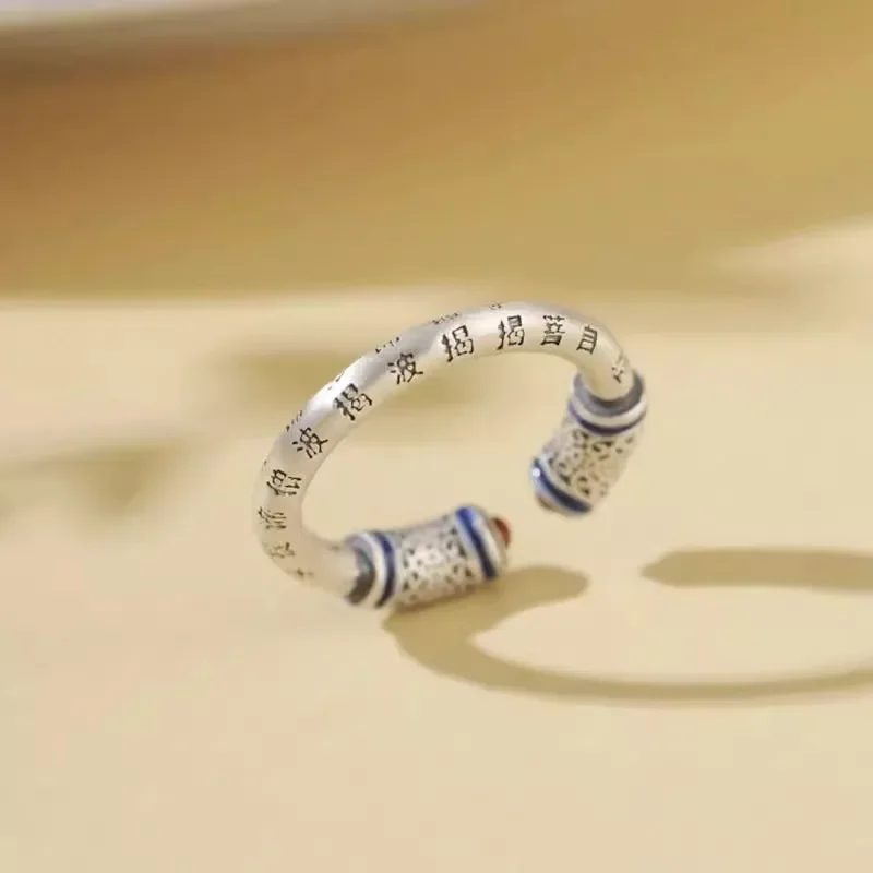 Buddhastone Silver Color Vintage Heart Sutra Lady Vintage Palace Style Country Fashion Luxury High Fashion Open Ring Jewelry