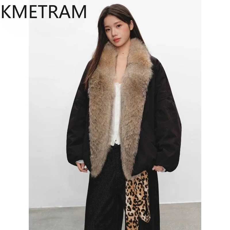 KMETRAM Women's Down Coats and Parkas 90% White Goose Down Puffer Jacket with Coyote Fur Short Woman Winter Jacket Vintage 경량패딩