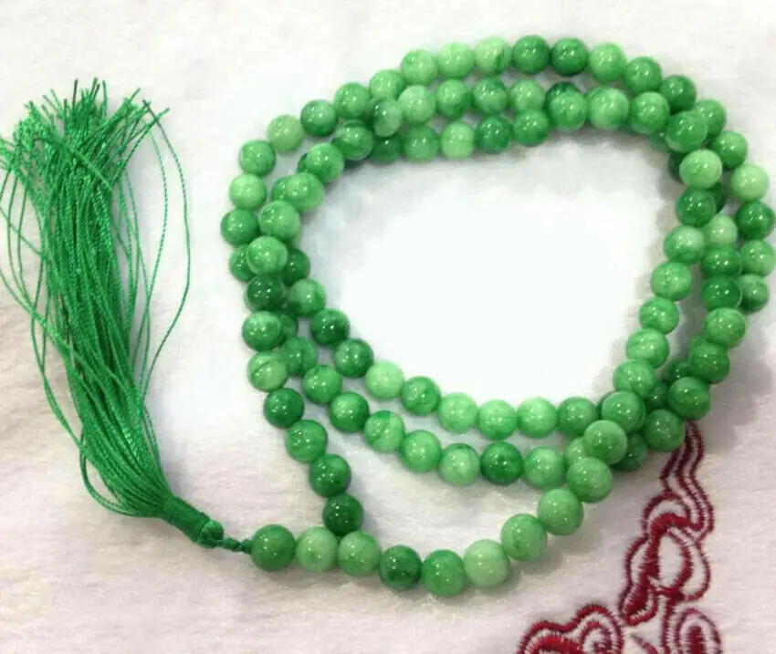 8mm Green Emerald Beads 108 Prayer Tibet Buddhist Beliefs Mala Necklace AAA