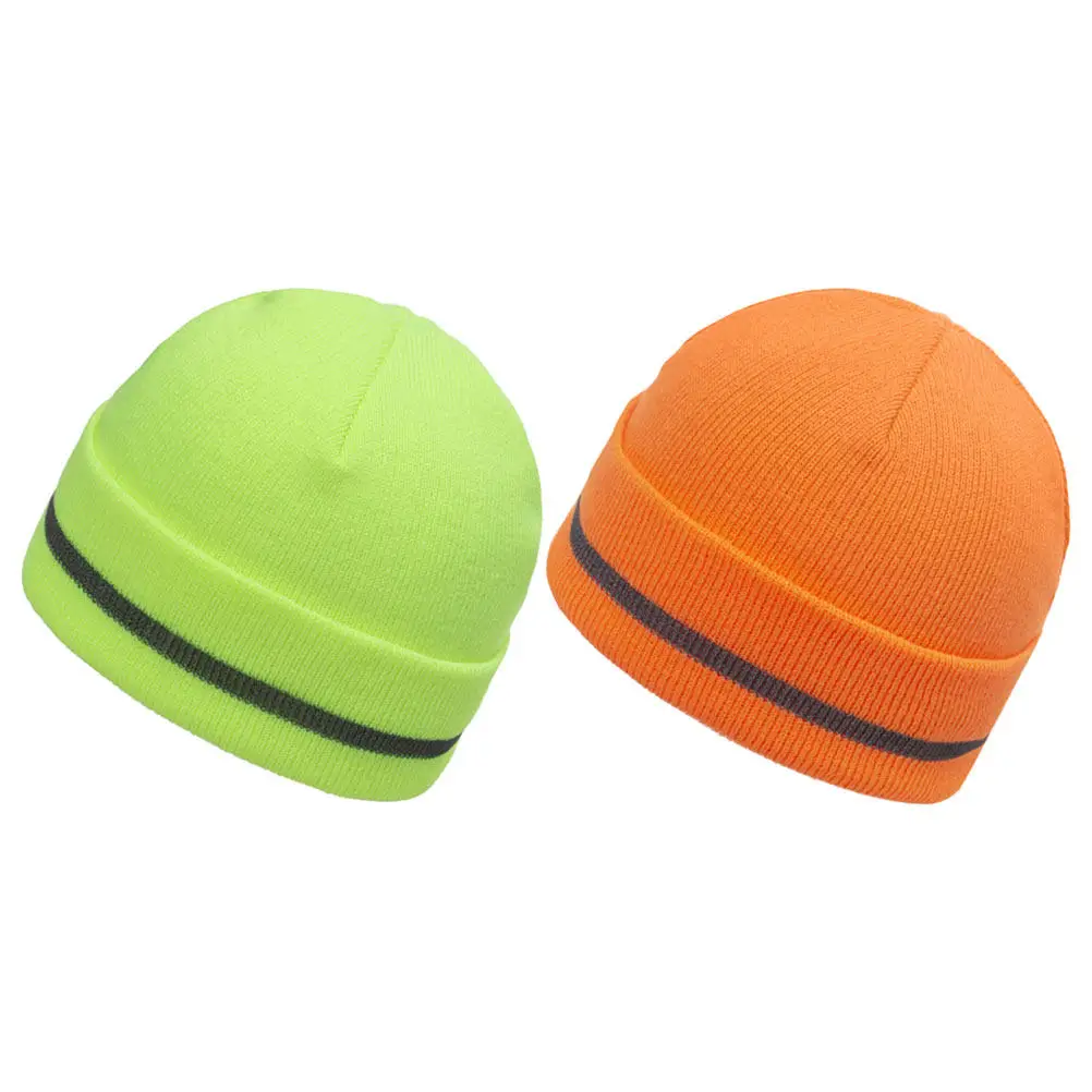 

2 шт. светоотражающие флуоресцентные вязаные шапки-бини, теплые зимние шапки для активного отдыха, бега, велоспорта, катания на лыжах, мужские универсальные вязаные шапки