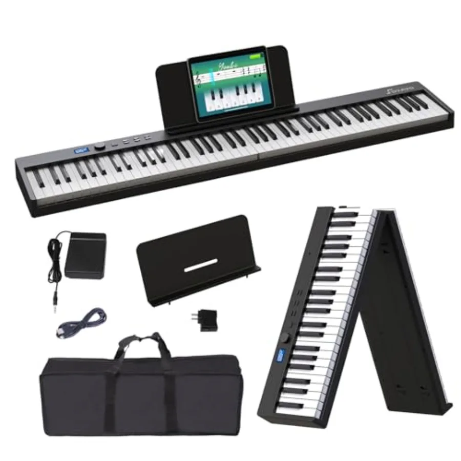 

Folding Piano Keyboard 88 Key for Home Practice, ABS Plastic Black, Compact Foldable Design with Semi-Weighted Keys, Bluetooth/