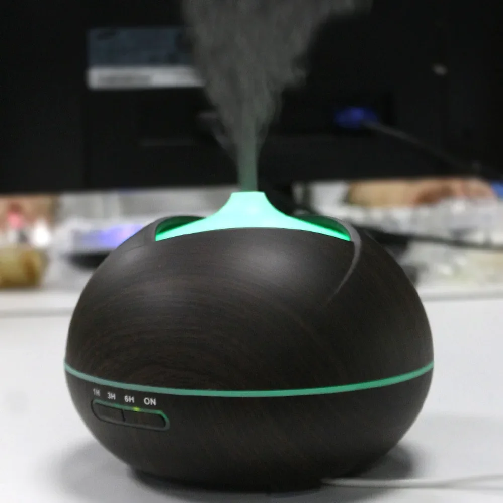 400ml Aroma Essential Oil Diffuser Wood Grain Ultrasonic Cool Mist Humidifier with 7Colors LED Light Portable Babies Kids House