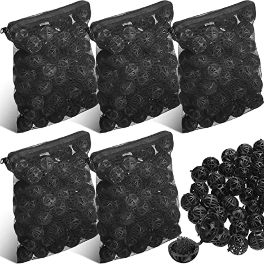 

CHENGU 500 Pieces Bio Filter Balls Black Bio Balls for Aquarium Pond Filters Bulk 1.02 Inch Internal Bioball Media with 5 Piece