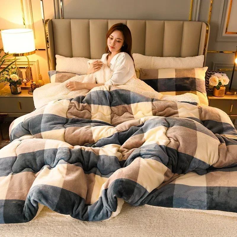 Thick Imitation Lamb Wool Blanket Winter Double-sided Quilted Blanket Skin-friendly Cozy Warm Bed Cover Blanket