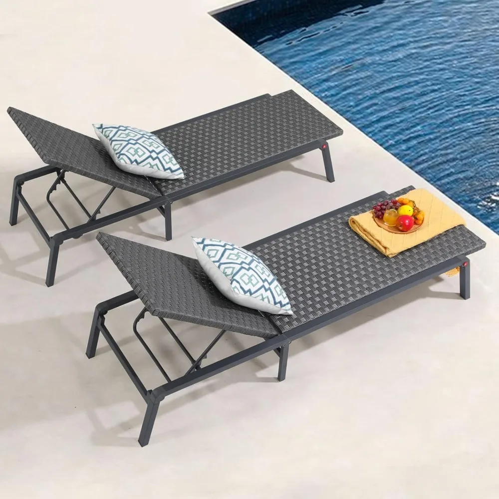 

Patio Chaise Lounge Set of 2, Aluminum Outdoor Folding Lounge Chair, All-Weather PE Rattan Wicker Adjustable Reclining Lounge C