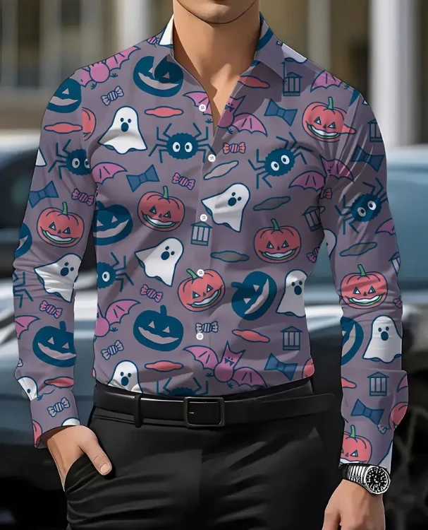 Men'S Elegant Casual Shirt - Black with Abstract Green Graphic Print, Long Sleeve Button-Up,  Machine Washable,