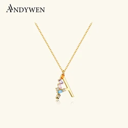 ANDYWEN 925 Sterling Silver Letter A - Z Popular Letter Long Chain Choker Necklace Initial Alphabet Fine Luxury Jewelry Gift