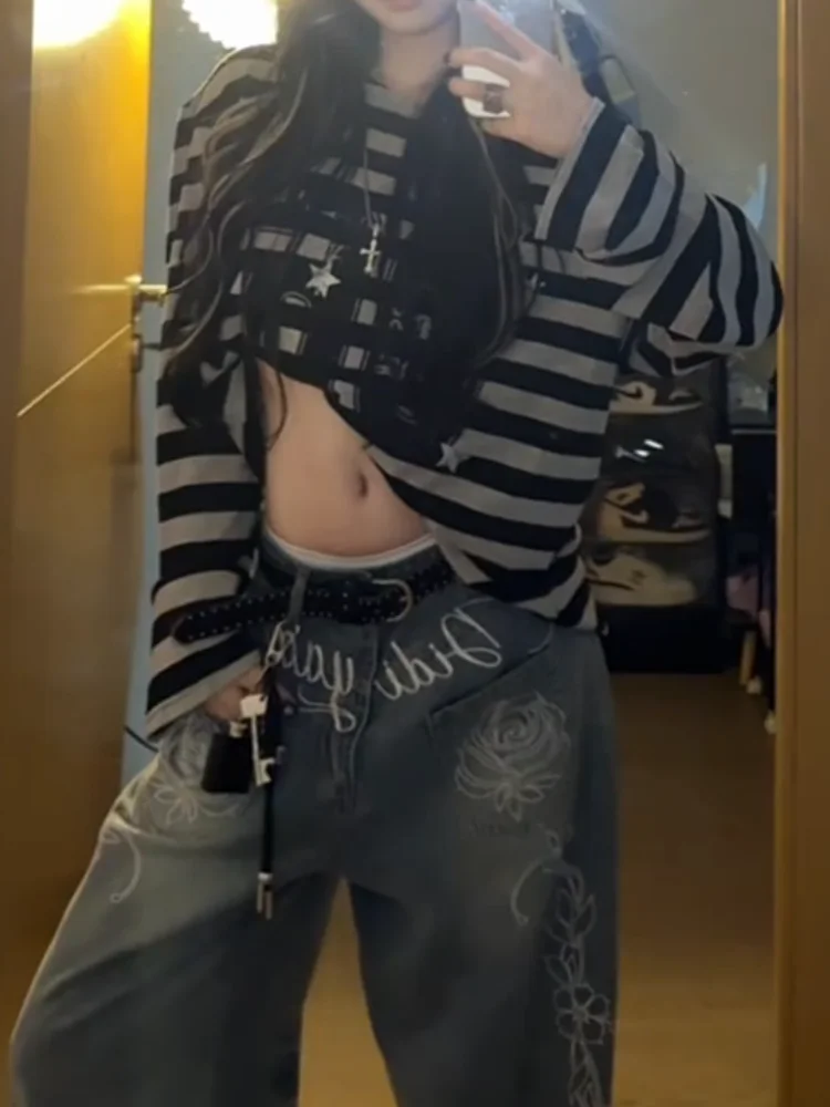Amerykańskie modne jeansy hip-hopowe Joker oversize damskie streetwear Y2K nowa wyprzedaż okazja hit szerokie nogawki unisex luźne jeansy