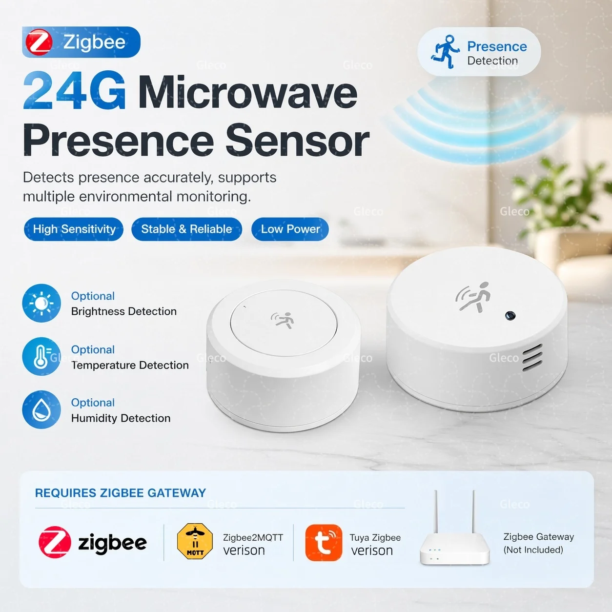 ZigBee MmWave Human Presence Motion Sensor Option Luminance/Temperature Humidity Detection 2MQTT Tuya Smart Life Home Automation