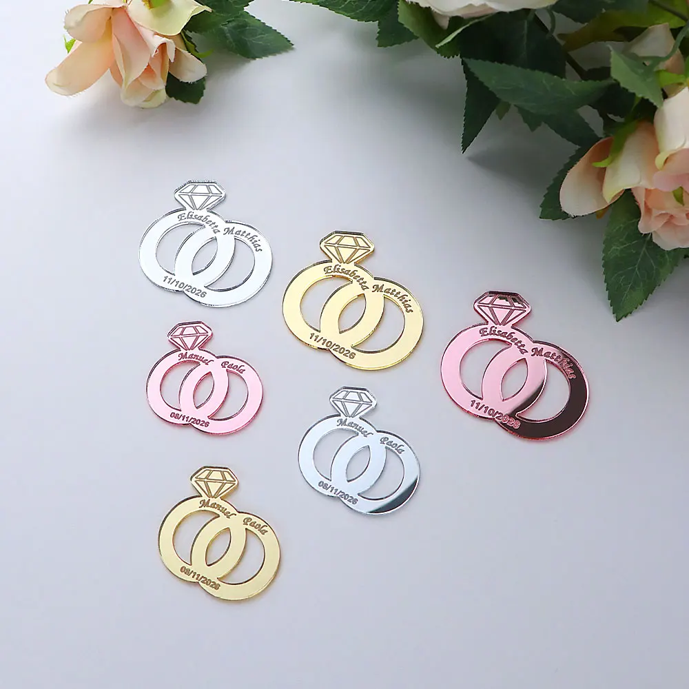 Personalisierte Doppelringe, Hochzeits-Tischkarten, Diamant-Namensschilder für Bräutigam und Braut, Verlobungs- und Jubiläumsfeier-Dekoration, Geschenk