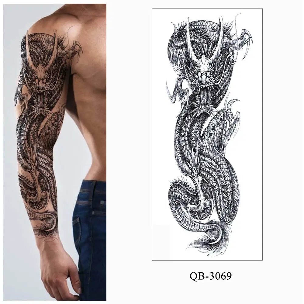 Faux Tatouage Temporaire à Manches sulfpour Homme et Femme, Grand Bras, Autocollant, Poisson, Loup, Tigre, Imperméable, Art Corporel