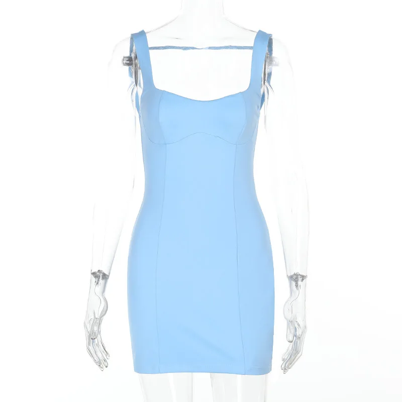 2025 Minivestido de verano sin espalda con tirantes finos para mujer, vestido ajustado sin mangas con cintura ceñida