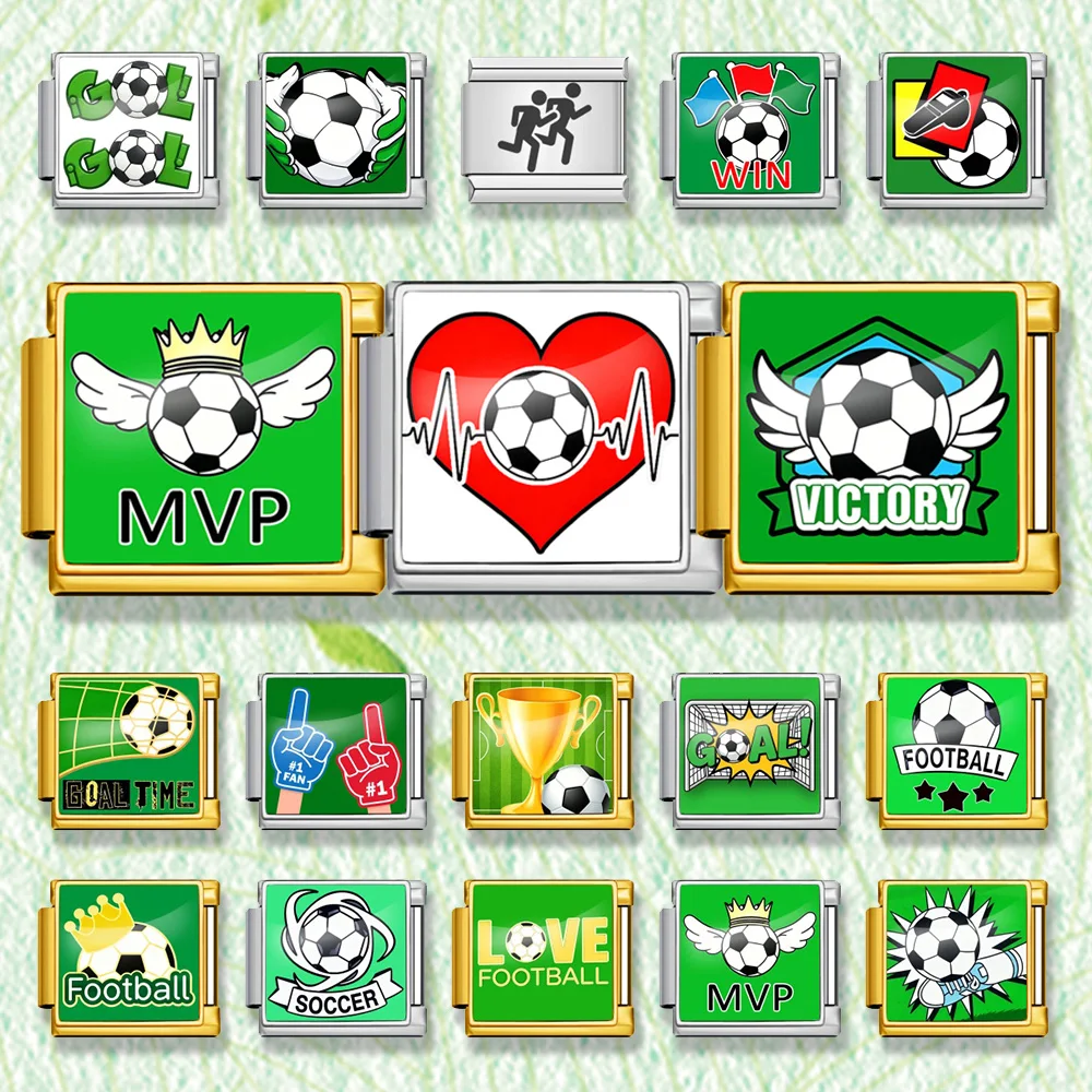 Modisches Original-Design Fußball-Liebes-Elektrogramm-Trophäe Italienisches Gliederarmband für 9mm Armbänder DIY Edelstahl-Charm-Schmuck – Detail 1