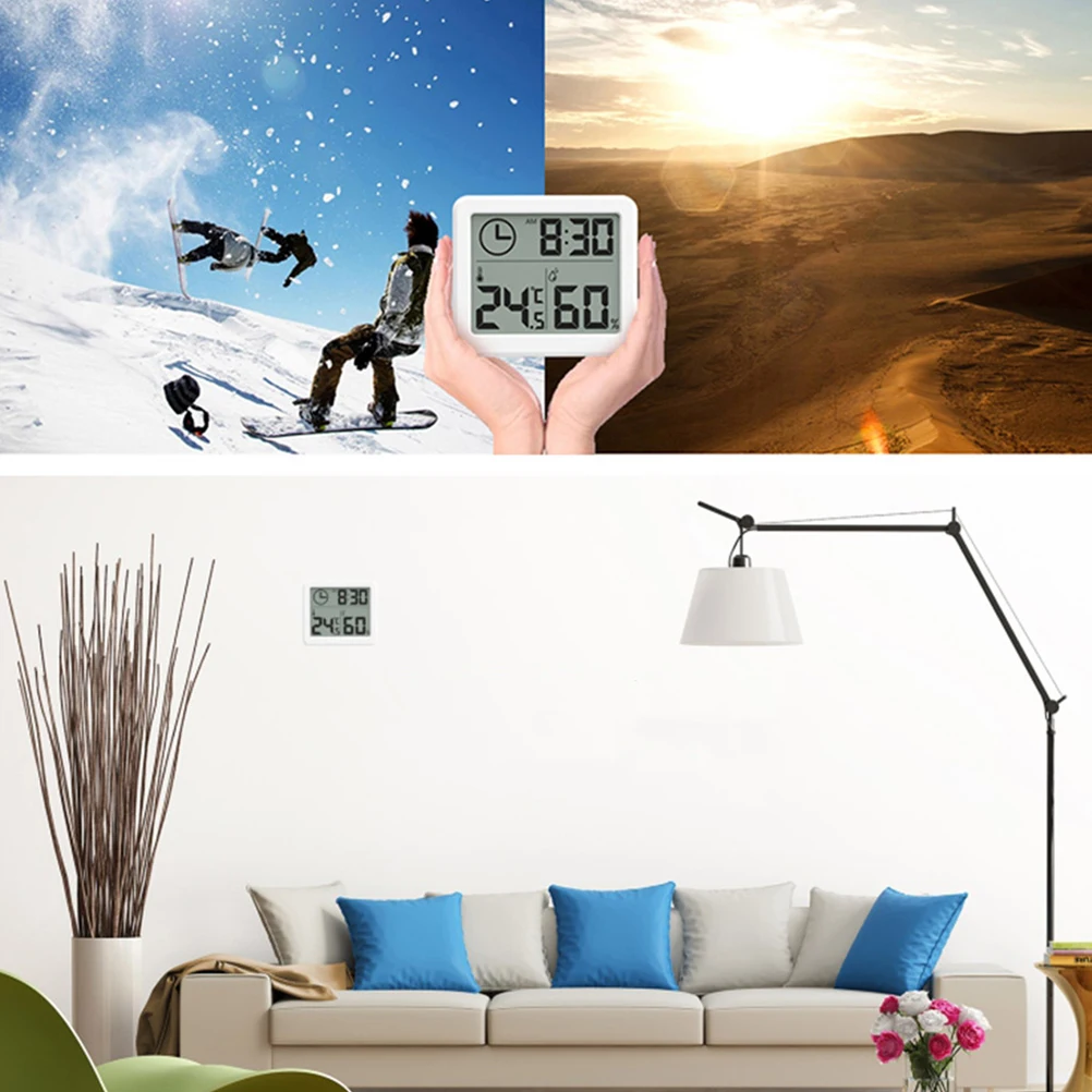 

2 Pcs Indoor Thermometer Electronic Home Hygrometer Ultra Thin Time Display White