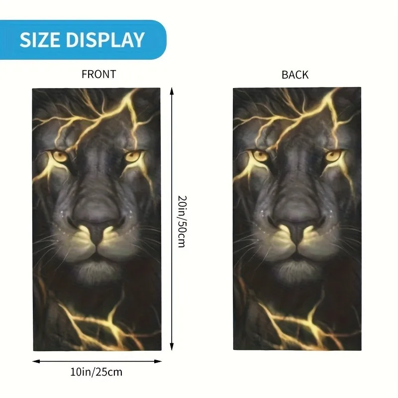 Penutup Leher/Masker Wajah 3D Lightning Lion, Unisex, Tahan Angin dan Anti UV, Headband Multifungsi