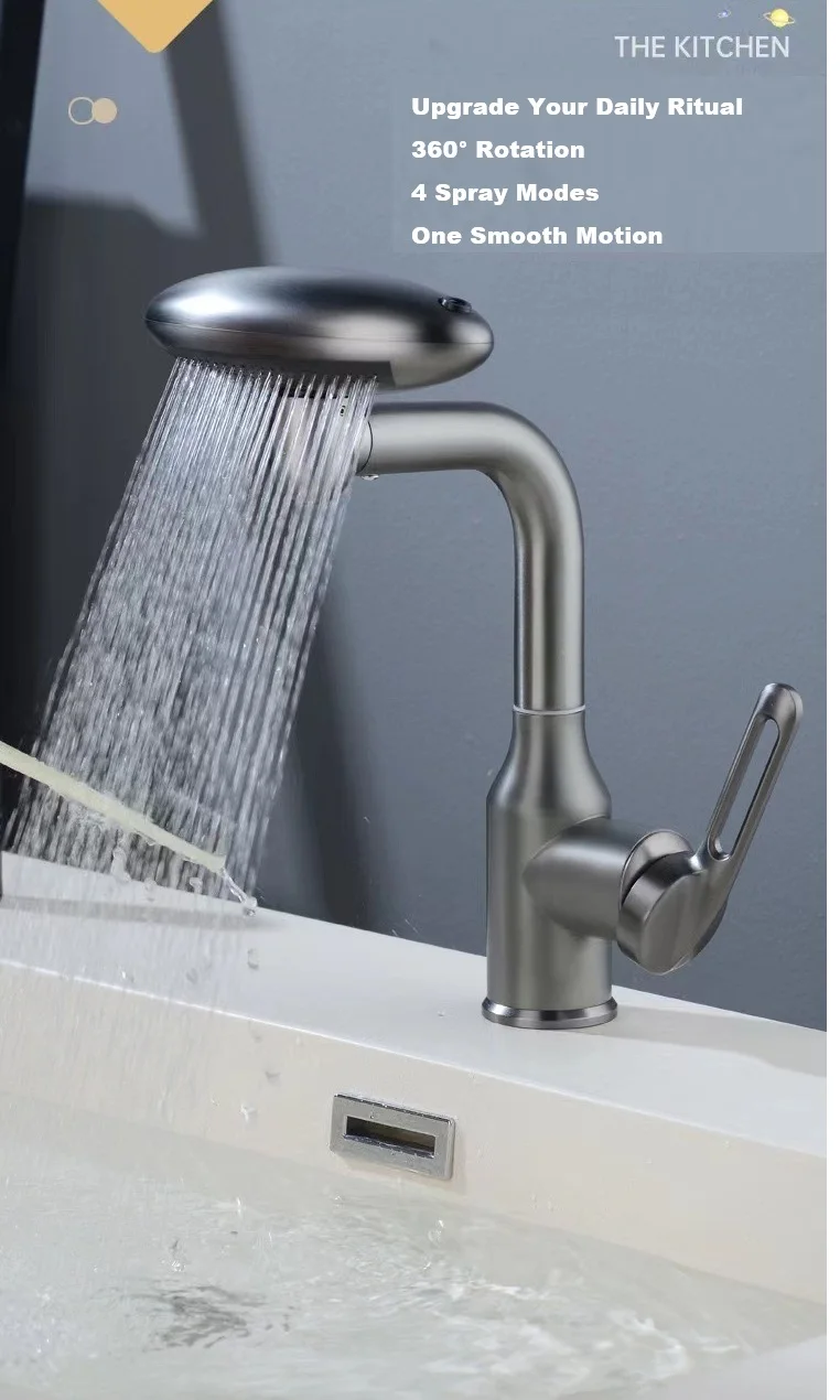 Smart Design 360° Rotating Basin Faucet,4 Water Flow Settings,Temperature Control Mixer Tap,Flexible Gooseneck for Vanity Basin