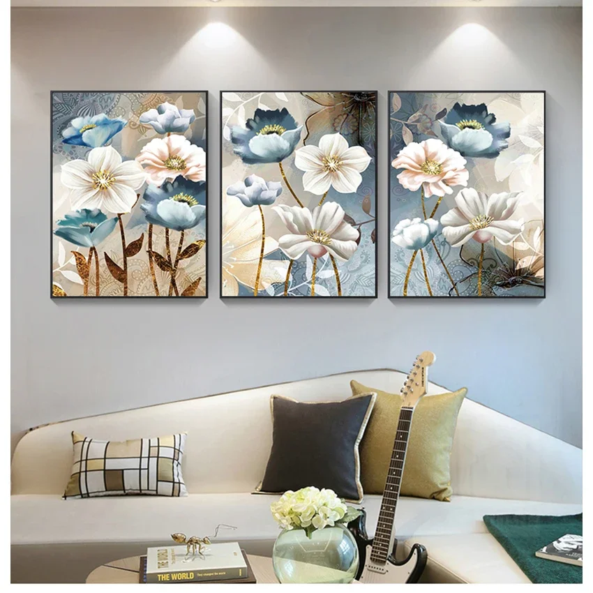 Classic Vintage Wall Art Pond Blue White Lotus Flower HD Canvas Print Poster Home Living Room Bedroom Decoration