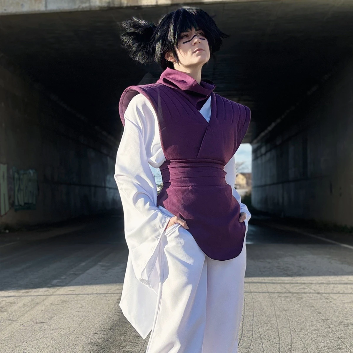 

Jujutsu JJK Manga Anime Choso Cosplay Costume Purple Vest Neck Gaiter Belt White Elastic Pants Top Gift