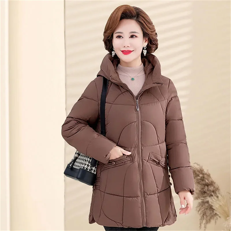 Quilted Winter Hooded Coat For Middle And Elderly 2023 Korean Edition Versatile Fashion Short Mother\'s Thick Down Cotton Jacket