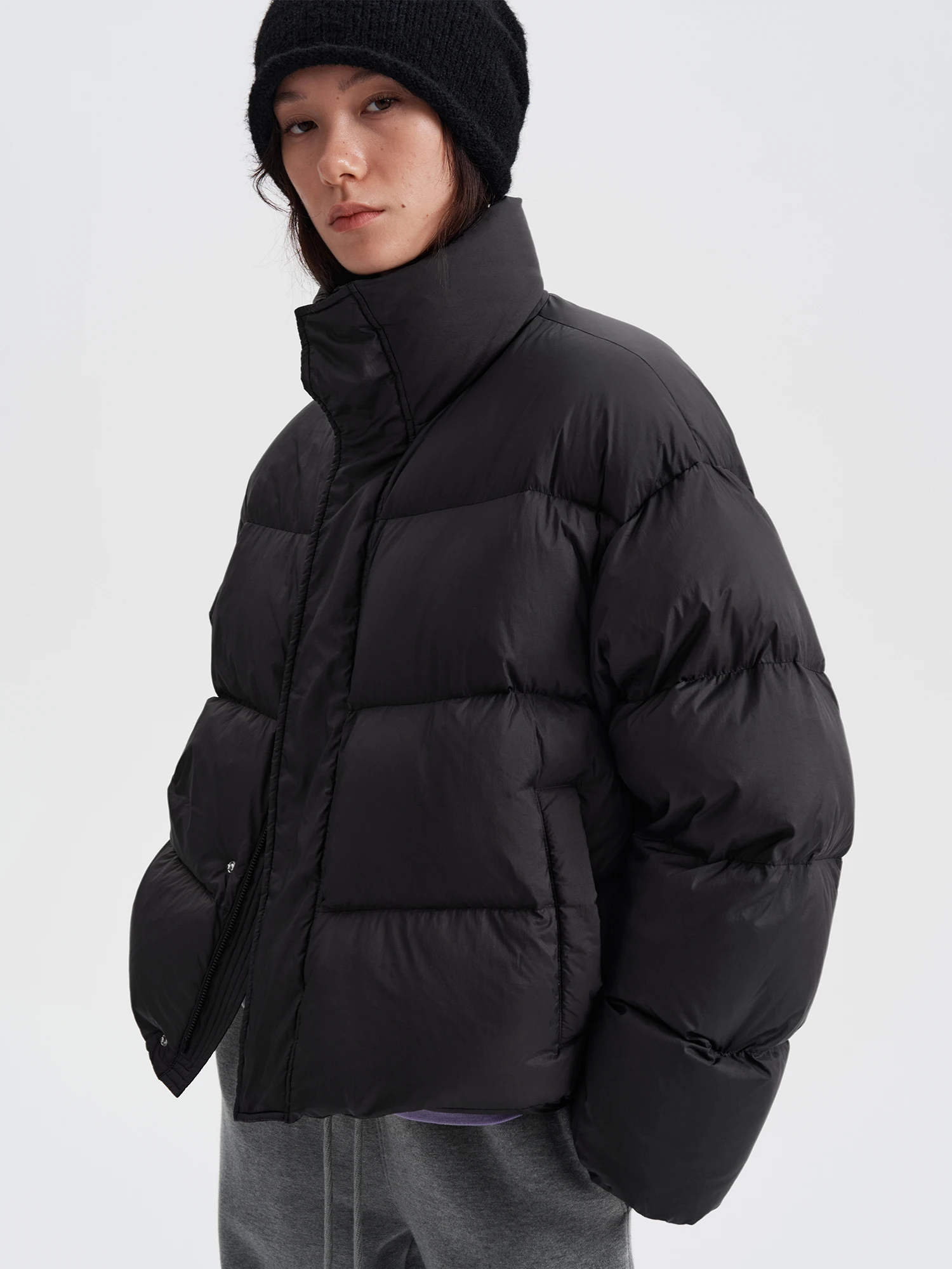 

Tfa Winter New Sle Warm Bla ort Padded Jaet Stand Collar Goose down Women's Outerwear Casual Fit Stand Size