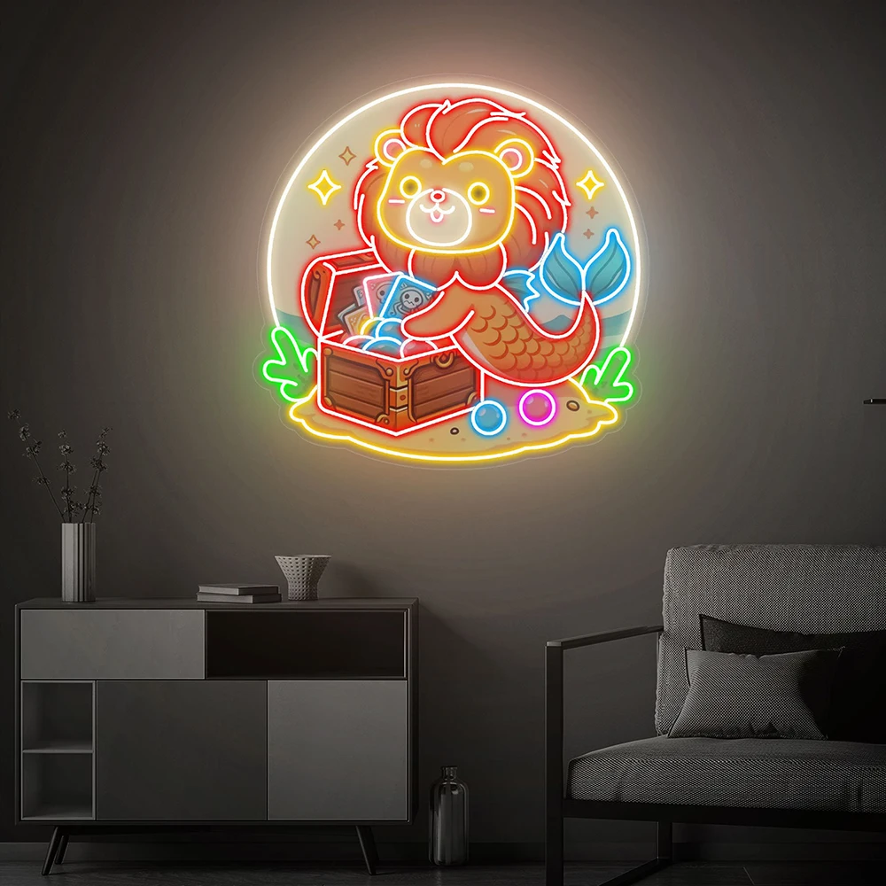 Cute Merlion Led Neon Sign Artwork Acrylic Custom Neon Sign Home Bedroom Kids Room Wall Decor Neon Light Lamp Christmas Gifts