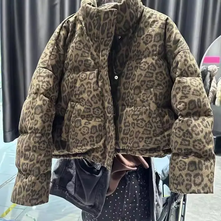 

​​2025 Winter Animal Print Quilted Puffer Jacket Women Stand Collar Slim Fit Cropped Elegant Stylish Warm Coat​​