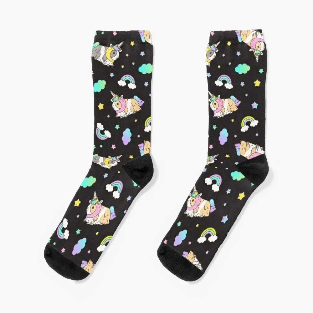 

Guinea pig Pattern_Kawaii Guinea pig in Unicorn costume kawaii Pattern in Black Background Socks kids Men's Socks Women's