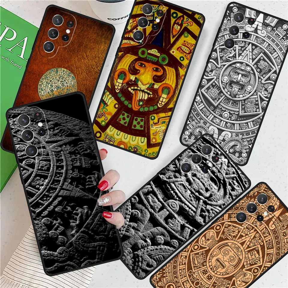 Mayan Calendar Wood Pattern For Samsung Galaxy S24 Ultra S21 S22 S8 S9 S10E Note 10 20 Plus FE S23 Phone case Cover Coque