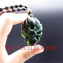 Chinese Black Green jade Nine-tailed Fox Jade Pendant Natural Obsidian Necklace Charm Jewellery Fashion Amulet Gift Men Women