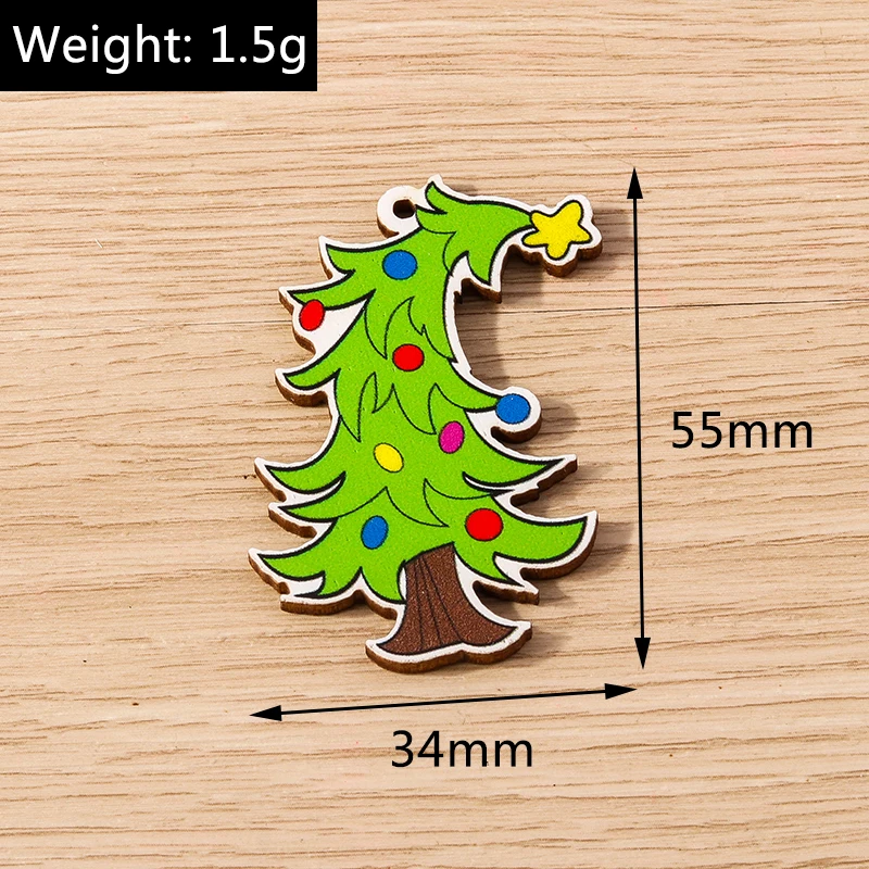 Tusember 10 Stück Weihnachtsanhänger aus Holz, Weihnachtsbaum, Weihnachtsmann, Zwerg, Schneemann, Anhänger für Schmuckherstellung, Ohrringe, Halsketten, DIY – Detail 6