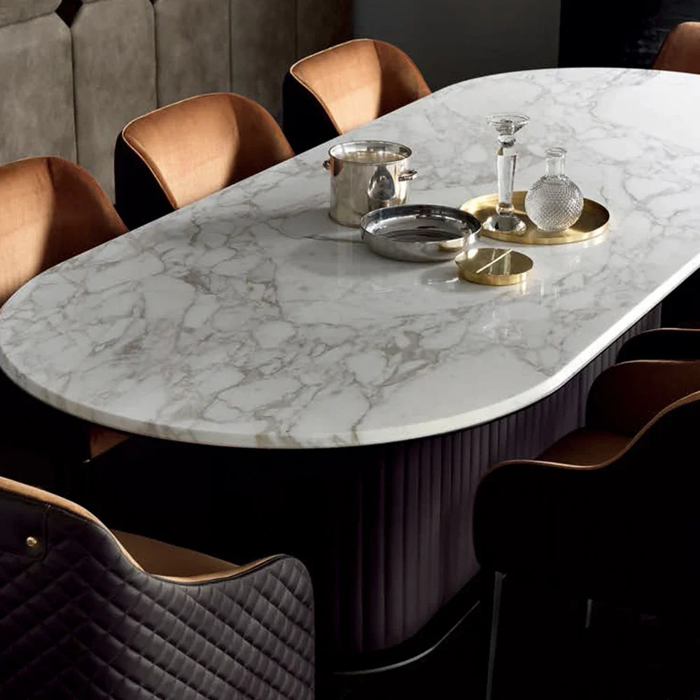 Newest Hot Sale Luxury Italian Leather Dining Table And 6 Luxury Dining Chairs Modern Marble Dining Table