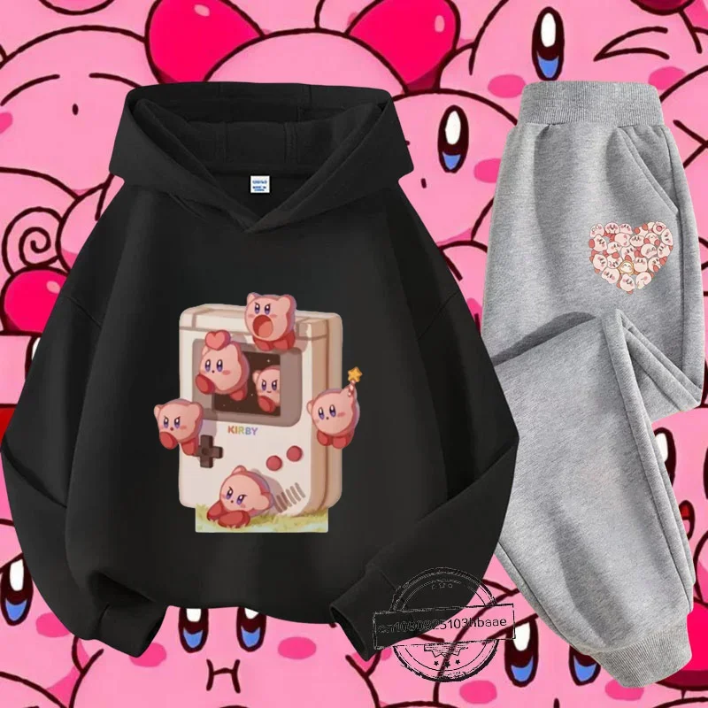 Kirby new girls kids hoodie set Autumn and Winter Long sleeve Harajuku fashion Nintendo cartoon anime printed sweatshirt casual